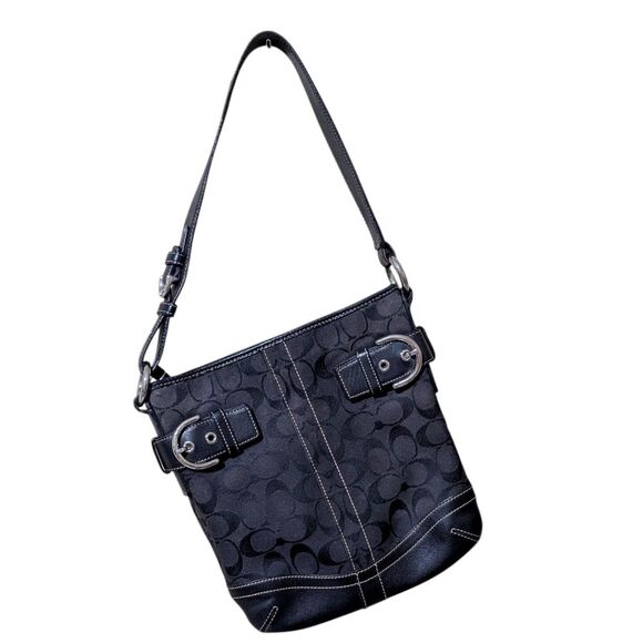 Coach signature classic canvas leather shoulder bag F05M-3577 Authentic Y2K Soho - Picture 10 of 11